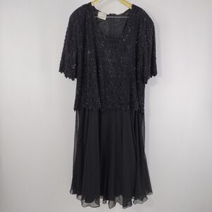 Vintage 80s Carina Women's Long Black Beaded Formal Plus Size Dress Hoco Prom